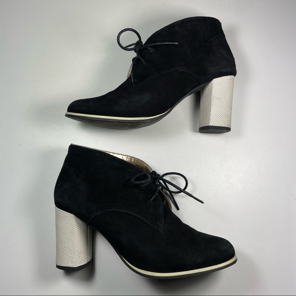 Joe Fresh black suede lace up white heels bootie Size 6 - Picture 6 of 8